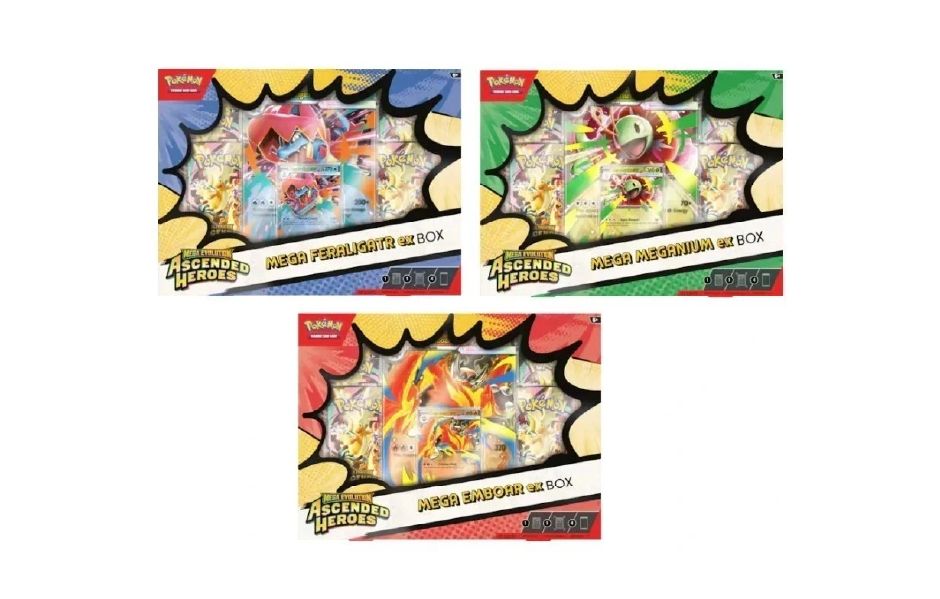 Pokémon TCG: Mega Evolution—Ascended Heroes Mega Meganium ex, Mega Emboar ex, and Mega Feraligatr ex Boxes